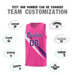 Pink Diagonal Pinstripe Color Block Basketball Jersey 4