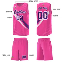 Pink Diagonal Pinstripe Color Block Basketball Jersey 5