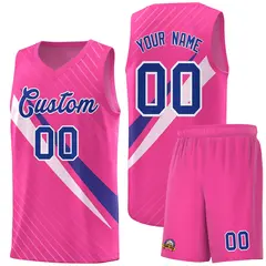 Pink Diagonal Pinstripe Color Block Basketball Jersey 1