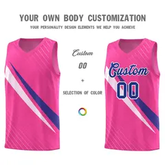 Pink Diagonal Pinstripe Color Block Basketball Jersey 3