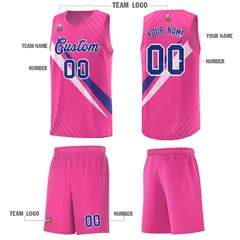 Pink Diagonal Pinstripe Color Block Basketball Jersey 5