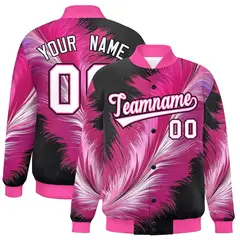 Pink Feather Fluid Pattern Varsity Letterman Baseball Jacket