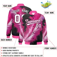 Pink Feather Fluid Pattern Varsity Letterman Baseball Jacket 2