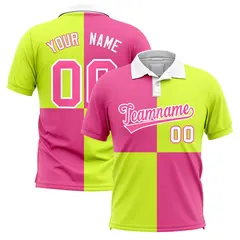 Pink Fluorescent Green Four Squares Performance Polo Shirt