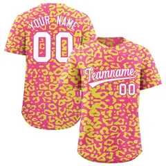 Pink Fluorescent Green Leopard Print Baseball Jersey 1