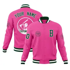 Pink Full-Snap Varsity Letterman Baseball Jacket