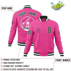 Pink Full-Snap Varsity Letterman Baseball Jacket 4