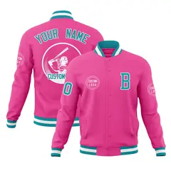 Pink Full-Snap Varsity Letterman Baseball Jacket 1