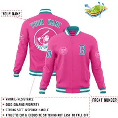 Pink Full-Snap Varsity Letterman Baseball Jacket 4