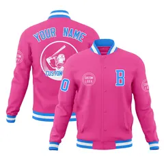 Pink Full-Snap Varsity Letterman Baseball Jacket 1