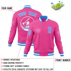 Pink Full-Snap Varsity Letterman Baseball Jacket 4