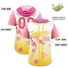 Pink Gold Cherry Blossoms Raglan Hooded Baseball Jersey 2