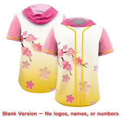 Pink Gold Cherry Blossoms Raglan Hooded Baseball Jersey 7