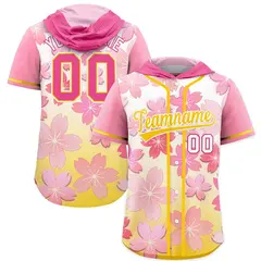 Pink Gold Cherry Blossoms Raglan Hooded Baseball Jersey