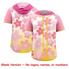 Pink Gold Cherry Blossoms Raglan Hooded Baseball Jersey 7