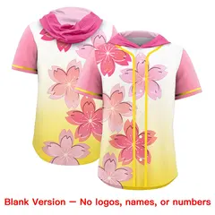 Pink Gold Cherry Blossoms Raglan Hooded Baseball Jersey 7