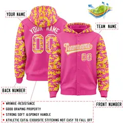 Pink Gold-Cream Raglan Camo Varsity Letterman Jacket Hoodie 4