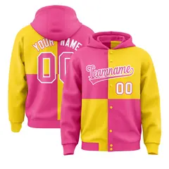 Pink Gold Four Squares Color Block Varsity Letterman Jacket Hoodie 1