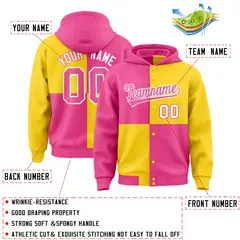 Pink Gold Four Squares Color Block Varsity Letterman Jacket Hoodie 4