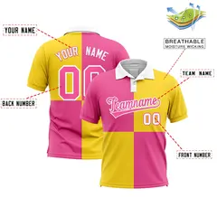 Pink Gold Four Squares Performance Polo Shirt 2