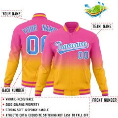 Pink Gold Gradient Full-Snap Fashion Letterman Jacket 2