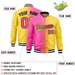 Pink Gold Gradient Full-Zip Fashion Letterman Bomber Jacket 2