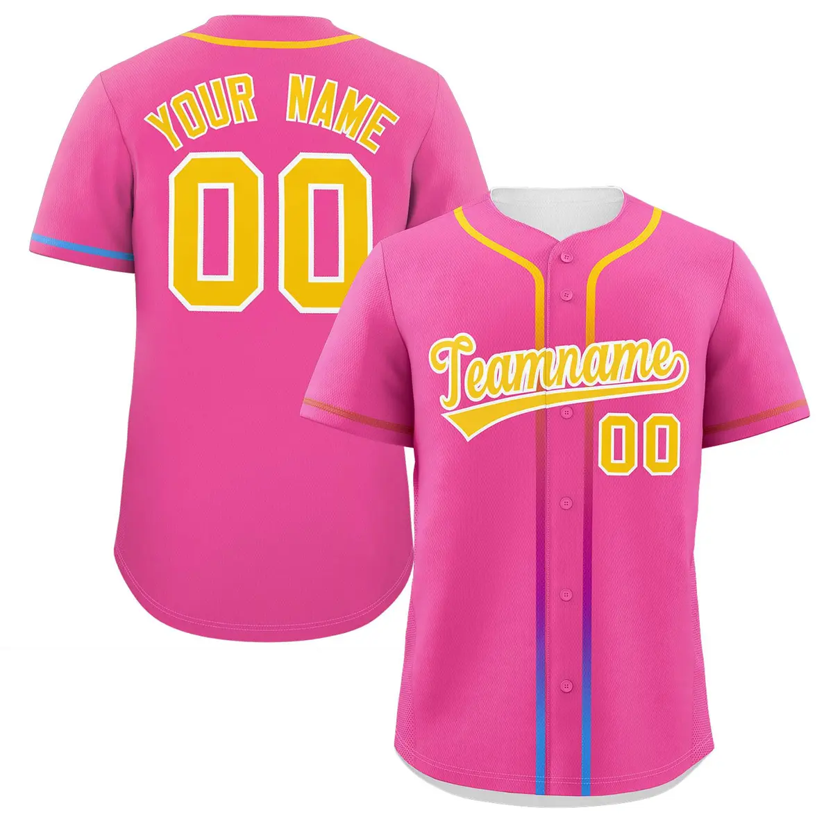 Pink Gold Gradient Ribbed Authentic Baseball Jersey