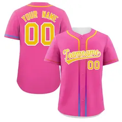 Pink Gold Gradient Ribbed Authentic Baseball Jersey 1