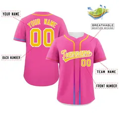 Pink Gold Gradient Ribbed Authentic Baseball Jersey 2