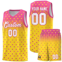 Pink Gold Gradient Star Pattern Basketball Jersey Sets 1