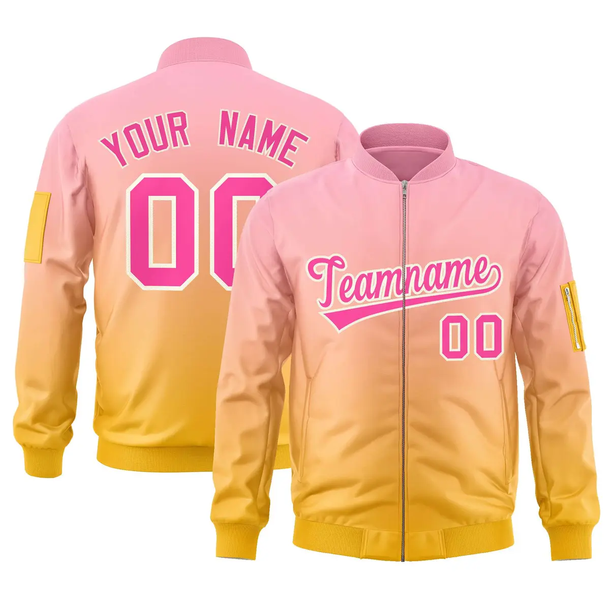 Pink Gold Gradient Varsity Letterman Bomber Jacket