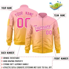 Pink Gold Gradient Varsity Letterman Bomber Jacket 2