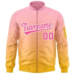 Pink Gold Gradient Varsity Letterman Bomber Jacket 3