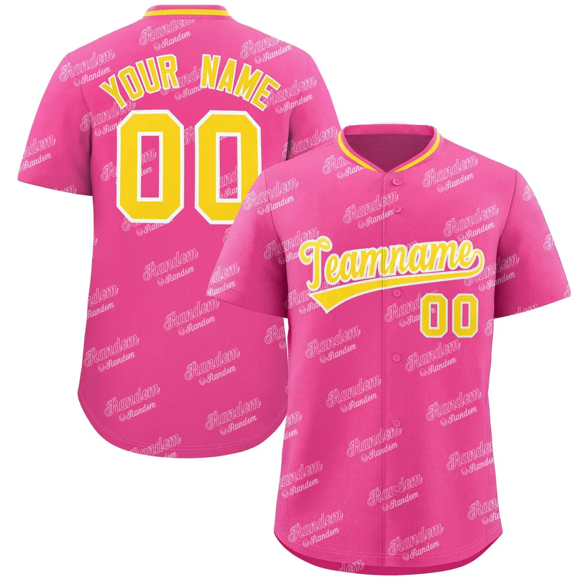 Pink Gold Graffiti Full Button Baseball Jersey
