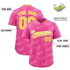 Pink Gold Graffiti Full Button Baseball Jersey 2