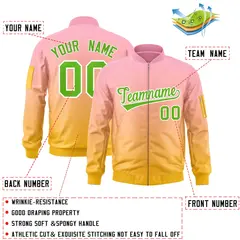 Pink Gold-Green Gradient Varsity Letterman Bomber Jacket 2