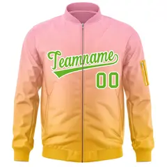 Pink Gold-Green Gradient Varsity Letterman Bomber Jacket 3