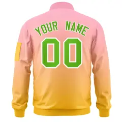 Pink Gold-Green Gradient Varsity Letterman Bomber Jacket 4