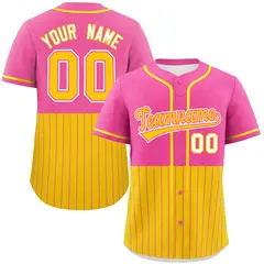 Pink Gold Half Stripe Authentic Baseball Jersey 1
