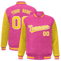 Pink Gold L Pattern Raglan Full-Snap Varsity Letterman Jacket 1