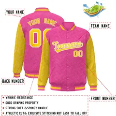 Pink Gold L Pattern Raglan Full-Snap Varsity Letterman Jacket 2