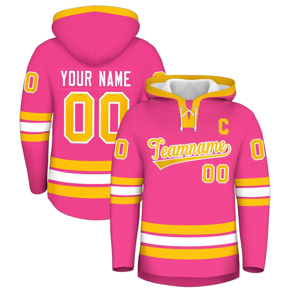 Pink Gold Lace-Up Neck Hockey Hoodie Classic Style