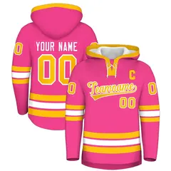 Pink Gold Lace-Up Neck Hockey Hoodie Classic Style