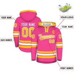 Pink Gold Lace-Up Neck Hockey Hoodie Classic Style 2
