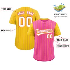 Pink Gold Pinstripe Raglan Sleeves Baseball Jersey 2