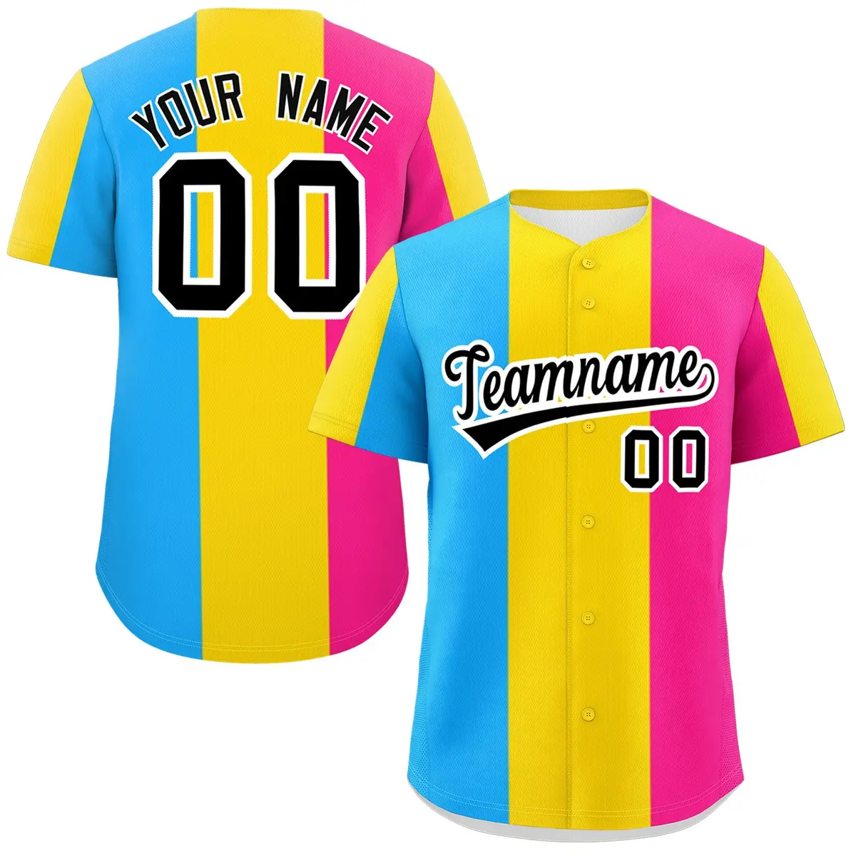 Pink Gold-Powder Blue Pansexuality Pride Color Block Baseball Jersey
