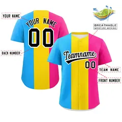 Pink Gold-Powder Blue Pansexuality Pride Color Block Baseball Jersey 2