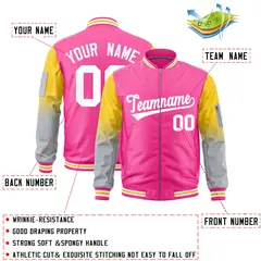Pink Gold-Silver Gradient Raglan Varsity Full-Zip Letterman Bomber Jacket 2
