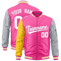 Pink Gold Silver Varsity Letterman Bomber Jacket Full-Zip Raglan