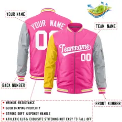 Pink Gold Silver Varsity Letterman Bomber Jacket Full-Zip Raglan 2